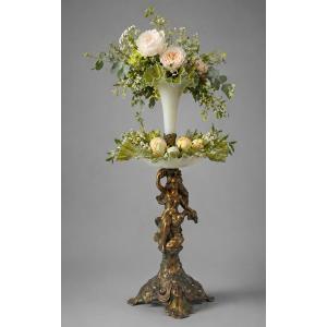 Tulipiere / Centerpiece Epoque 1900 , Style Art Nouveau , Verre Opalescent , Femme Mucha