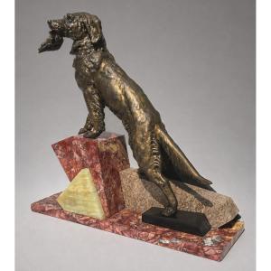 Animal Sculpture , Art Deco Hunting Dog , Marble , 1920-1930 , Game Setter