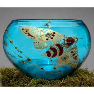 Vase En Cristal De Baccarat XIXe , Papillon De Nuit , Insecte , Art Nouveau , Japonisme