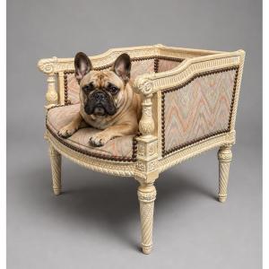 Fauteuil D’Enfant , Bergère XIXe Style Louis XVI , Panier De chien / Chat , Mobilier Miniature