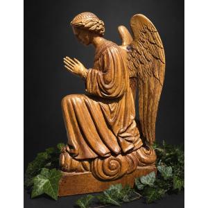 Praying Angel , Religious Statue Late 19th Century , Orant , Carved Wood , Church