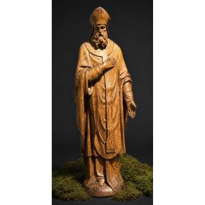Sculpture Religieuse XIXE , Saint Personnage , Eveque , Bois Sculpté Style XVIIIe , 