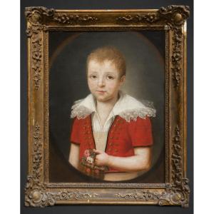 Huile Sur Toile , Portrait D'Enfant , Garçon XVIIIe , Epoque Directoire , Louis XVI , 1800