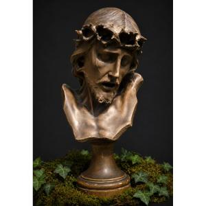 Buste En Terre Cuite , Passion Du Christ , Sujet Religieux Signé Richard Aurili , XIXe