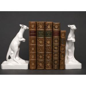 Pair Of White Epoque Art Deco Fireworks, Kangaroos , Onnaing 1920 France