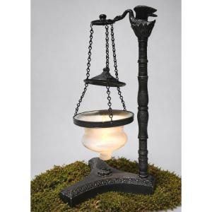 Lampe Veilleuse Epoque Charles X , Bronze Neo Gothique XIXe 1820 Opaline Savonneuse Bougeoir