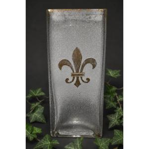 Vase Royaliste En Cristal De Saint Louis , Degagé à L'Acide , Souvenir Historique Fleur de Lys