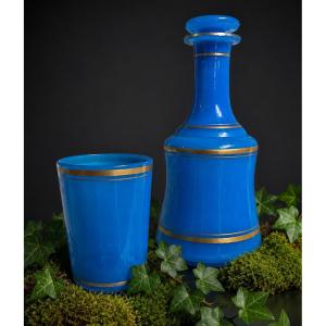 Carafe En Opaline Bleue , Gobelet , Service de Nuit , Gobelet / Verre , Louis Philippe XIXe