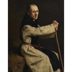 Oil On Canvas Signed Alphonse Frédéric Muraton (1824-1911) Cistercian Monk In Meditation XIX
