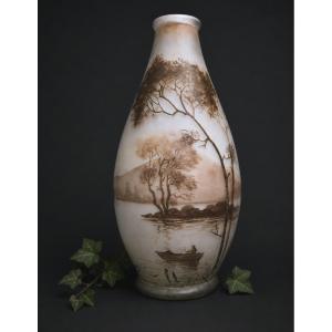 Enameled Glass Vase , Signed Jean-simon Peynaud, 1920 , Lacustre Decor