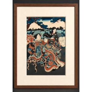 Estampe japonaise Ukiyo-e – Deux élégantes en promenade – Époque Edo / Meiji XIXe siècle