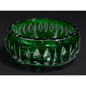 Salad Bowl En Cristal Taillé De Saint Louis , Vert émeraude 1900 , Coupe