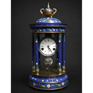 Grande Pendule Portique , Emaux Cloisonnés , Chine / Asie XXe siecle , Horloge