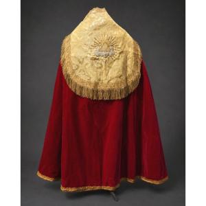Important Liturgical Shawl In Red Velvet And Brocaded Silk - 19th Century, Napoleon III