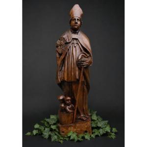 Religious Oak Carving , Saint Nicolas , Enfants Au Saloire , Style XVIIIe , Eveque