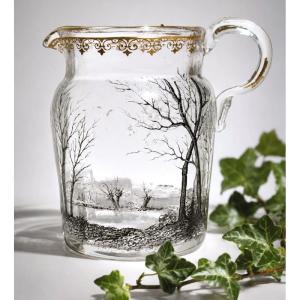 Miniature Enameled Crystal Pitcher/creamer By Daum, Nancy, 1900, 19th-century Cross Of Lorraine