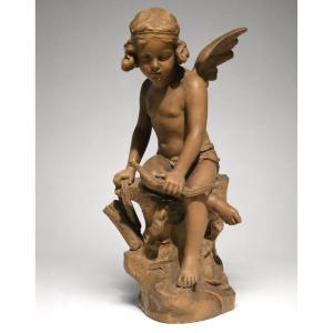 Sculpture En Terre Cuite , Ange Au Carquois , Cupidon , Signé A. Carli , XIXe , Napoléon iii 