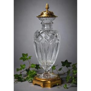 Grand Vase A Senteurs , Cristal De Baccarat XIXe , Epoque Charles X , Monture Bronze Doré XIXe 