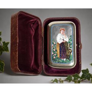 Boîte Russie impériale Argent Massif, émaux & Miniature Peinte Ivan Khlebnikov 1874 XIXE