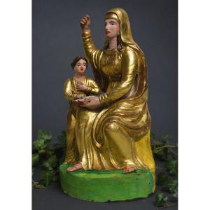 Santibelli: The Education Of The Virgin, 19th Century, Terracotta, Saint Anne, Provence