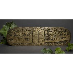 Tabatière hollandaise en Laiton Gravé Décor biblique – XVIIIᵉ , Boite à Tabac 1720