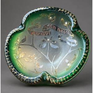 Trinket Bowl, Daum Nancy Crystal, Mistletoe Design, Art Nouveau New Year's, 1900 (late 19th Century)