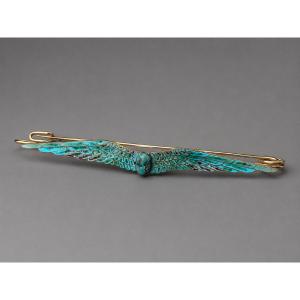 Broche / épingle De Châle , Laiton Émaillé, Style Rerour D’Egypte 1910 , Art Nouveau Scarabée