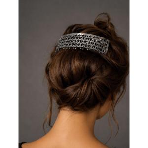 Peigne De Cheveux Epoque 1900 , Diademe Style Napoléon III , Metal Argenté XIXe Bijou