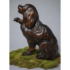 Cavalier King Charles en Bois Sculpté  , XIXe , Sujet Animalier , Chien 