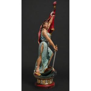 Marianne Maçonnique En Plâtre Polychrome – Allégorie France XIXe , IIIe Republique Statue