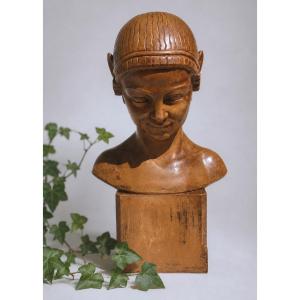 Henri Bargas – Buste D'Enfant , Tête de faune en terre cuite patinée – Art Déco 1920