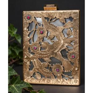 Boucheron Paris – Gold-plated Silver Powder Box With Openwork Design Of Birds And Flowers, Rubies – Circa 1940