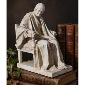 Voltaire Assis D’Après Houdon, Sculpture En Plâtre Patiné, XIXe siècle, Moulade D'Atelier