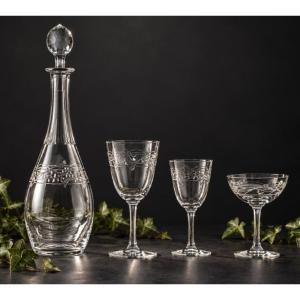 Baccarat Crystal Tableware Set, Goblets, Decanter, Engraved Glasses, 1900