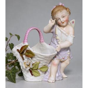 Jardiniere Porcelaine Allemande , Bébé De Piano , Fée époque 1900 Jardinière Art Nouveau XIXe