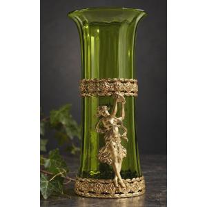 Vase Vert Monture En Bronze Doré, Décor De Femmes à L'Antique XIXe , Style Empire , Baccarat