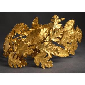Couronne De Lauréat En Métal Doré À Feuilles De Chêne Et Glands – XIXe Siècle , Laurier , Bijou