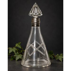 Carafe En Cristal Taillé À Monture En Argent Massif – Époque Art Déco , 1920 