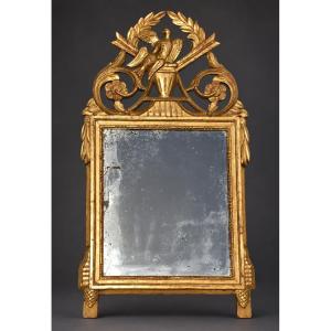 Miroir De Mariage A Fronton Louis XVI En Bois Doré Aux Colombes – XVIIIe siècle