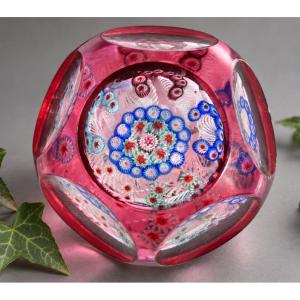 Pink Crystal Paperweight With Millefiori Design – Pantin / Clichy – 19th Century