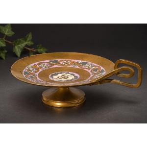 Small Empty-pocket Cup In Gilded Bronze With Polychrome Enamel, Barbedienne Style, Circa 1880, 19th Century