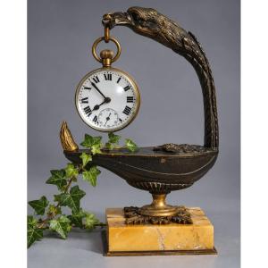 Patinated & Gilded Bronze Watch Holder  19th-century Antique Oil Lamp: A Souvenir From The Grand Tour
