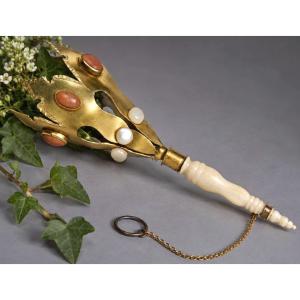 Porte bouquet De Bal En Pomponne, Nacre & Corail XIXe siècle Napoléon III , Bijou , Objet Vertu