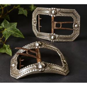 Paire De Boucles De Souliers En Argent Massif XVIIIe siècle , Mode / Chaussures