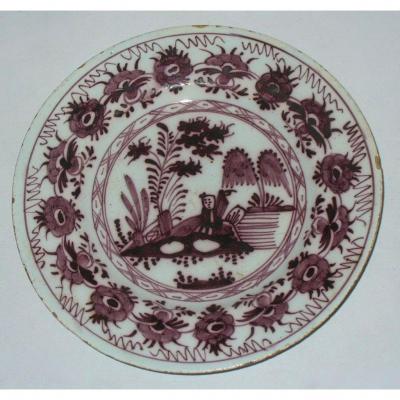 Saint Omer Earthenware Plate, Eighteenth Century, Manganese, Manganese, Purple