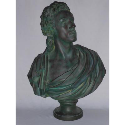 Bust Of Antoine Barnave Of Jean Houdon, Patinated Bronze Workshop Plaster, 19th Platre 1790