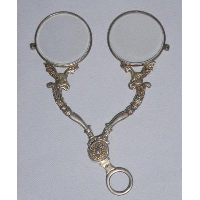 Pair Of Birds / Glasses / Lorgnettes Maniere d'Y See 18th Century Sterling Silver Hand Faced