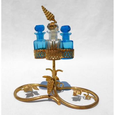 Perfume Cellar Napoleon III, Gilded Metal, Vine Decor Nineteenth 4 Flasks, Tbe