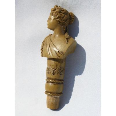 Pommel Of Cane / Parasol Lava Stone Souvenir Of Big Tour, Vesuvius Bust Woman Nineteenth