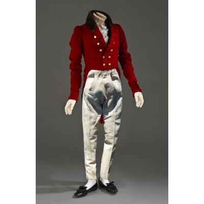 Culotte En Peau Début Du XIXe Siecle , Pantalon Premier Empire Boutonnage à Pont Uniforme Cuir 